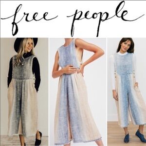 Free People Moab Striped Cotton Boho Romper Neutral Cropped Jumpsuit Large